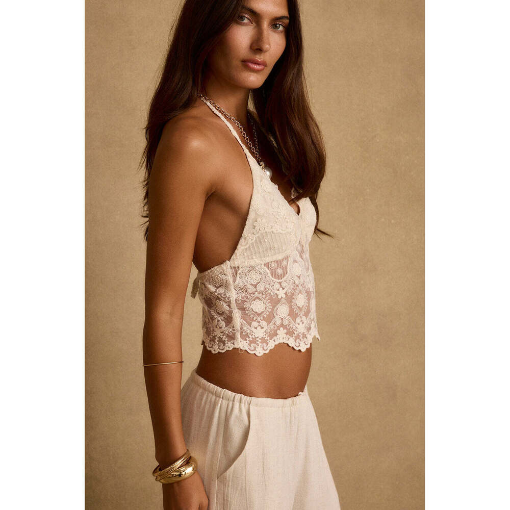 12th Tribe Sorella Cream Halter Top Size MM - Picture 3 of 4